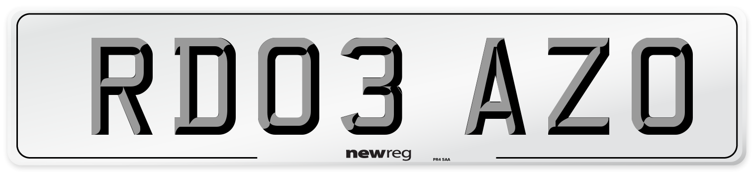 RD03 AZO Number Plate from New Reg